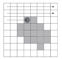 Perform a raster scan of the image to find the pixel coordinates with a brightness of 0.