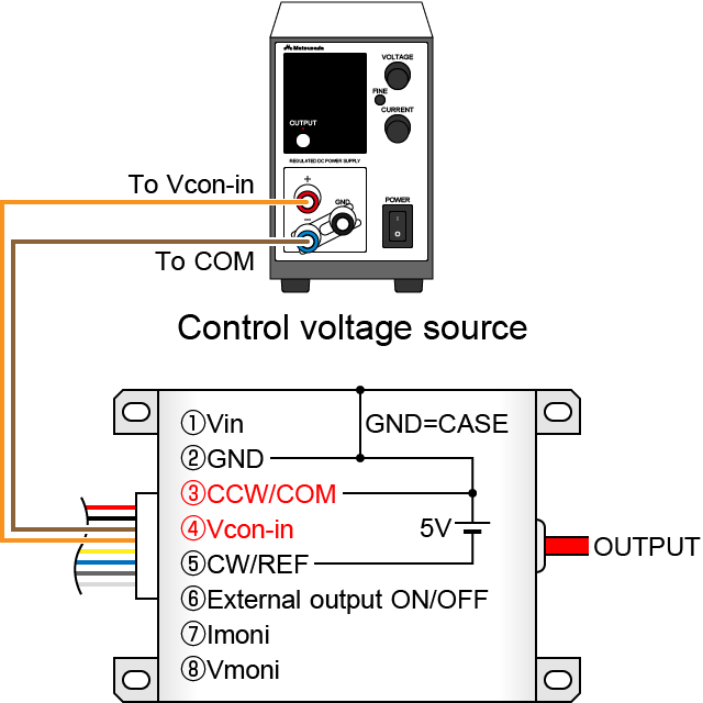 Control terminal connection (When controlled by a voltage source)｜How to use high voltage power supply modules?｜Matsusada Precision