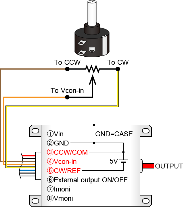 Control terminal connection (When controlled by a variable resistor)｜How to use high voltage power supply modules?｜Matsusada Precision